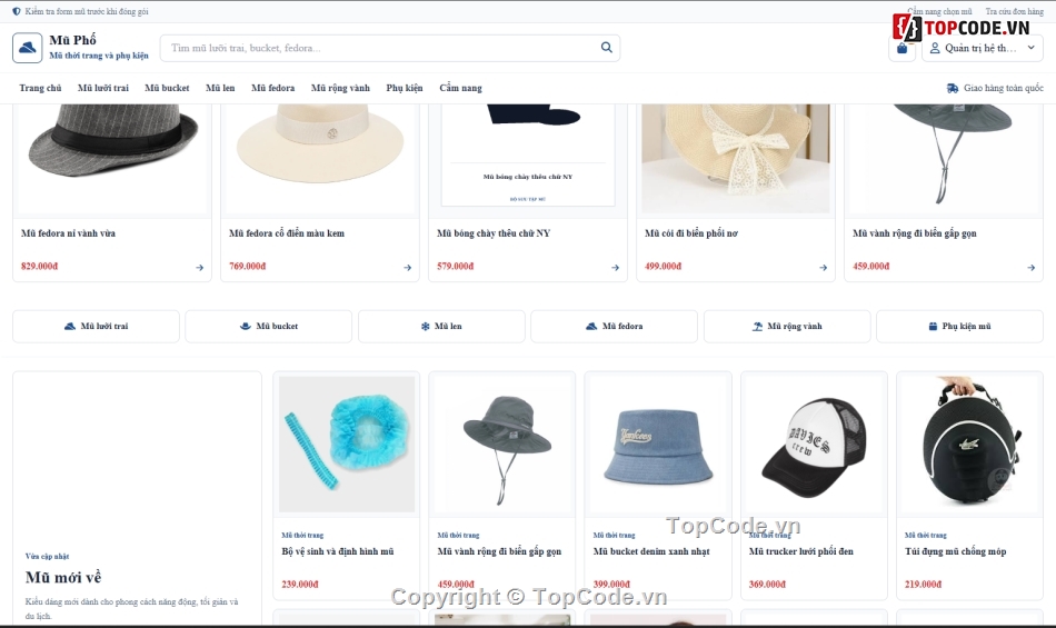 Web thời trang,Website php,Web bán mũ
